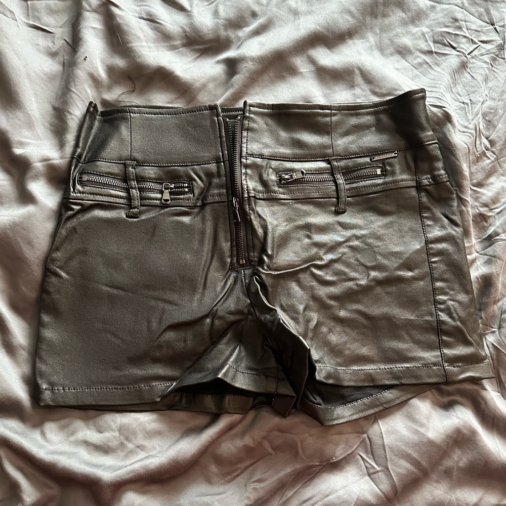 High Waisted Faux Leather Shorts